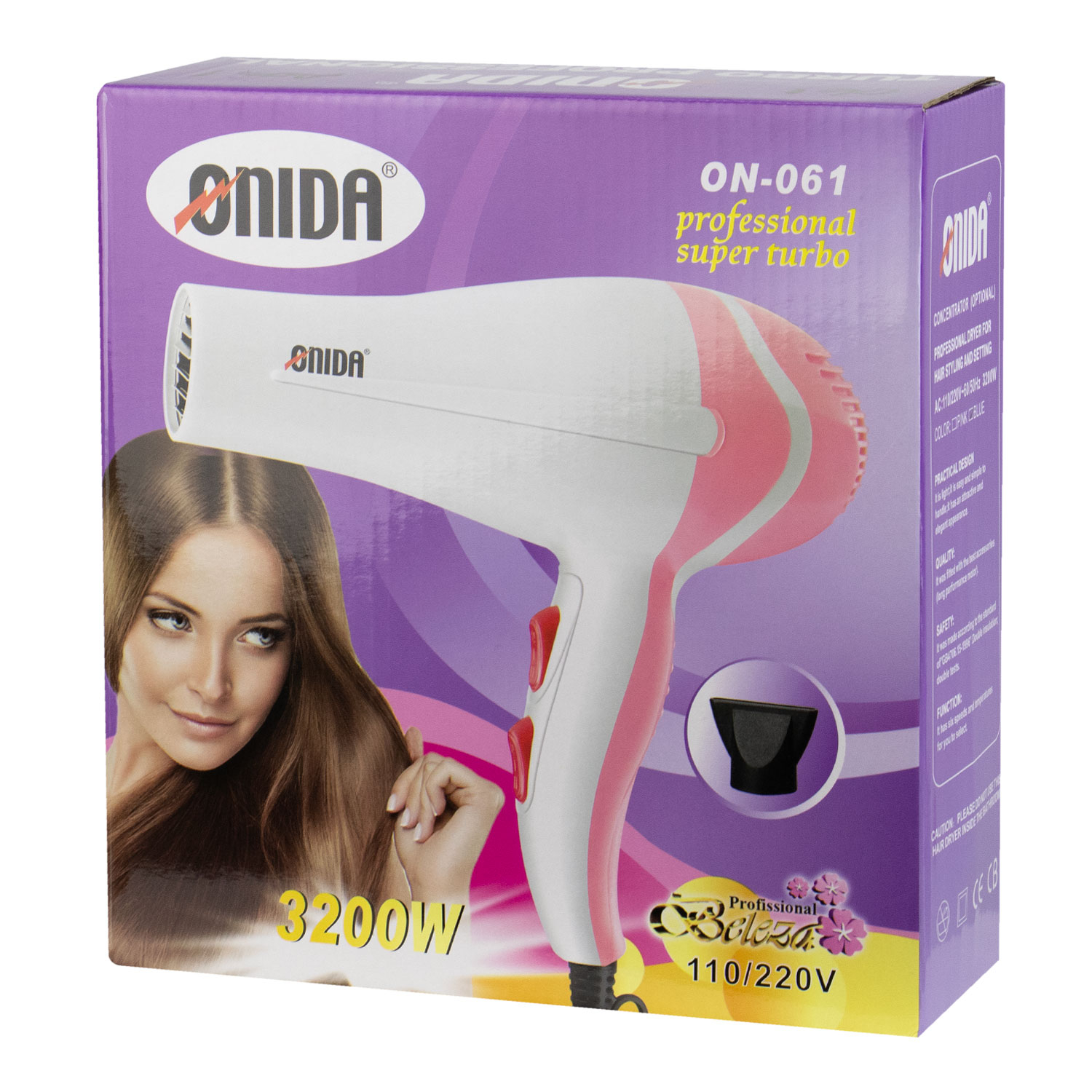 Secador de Cabelo Onida ON-061 - 3200W - BiVolt - Branco e Rosa - Imagem 3